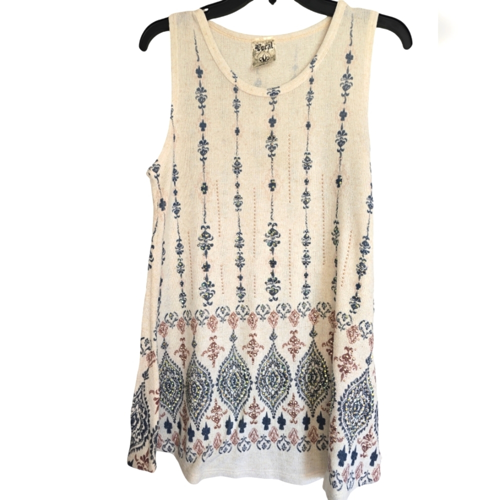 Vocal Apparel Bohemian Bedazzled Tunic Top Size XL